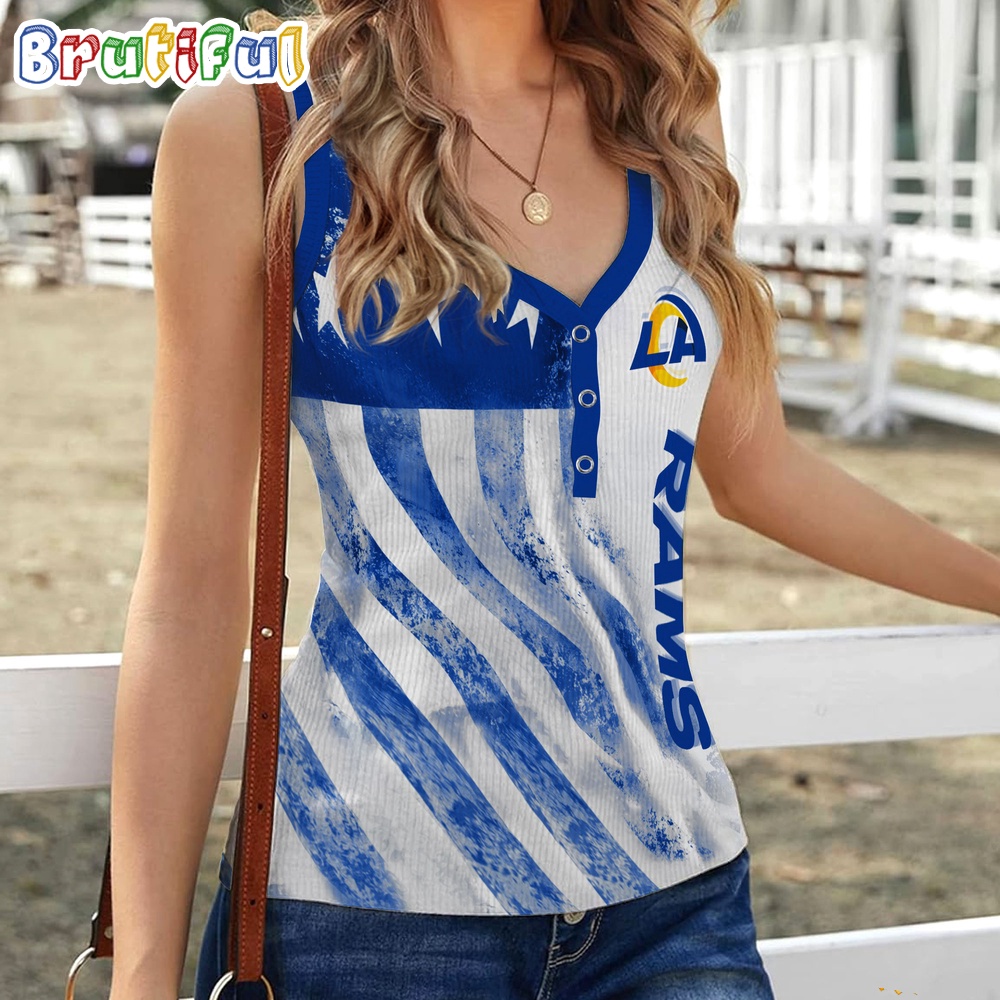 Sportswearmerch Los Angeles Rams NFL Women's V-Neck Ribbed Tank Top For Fan