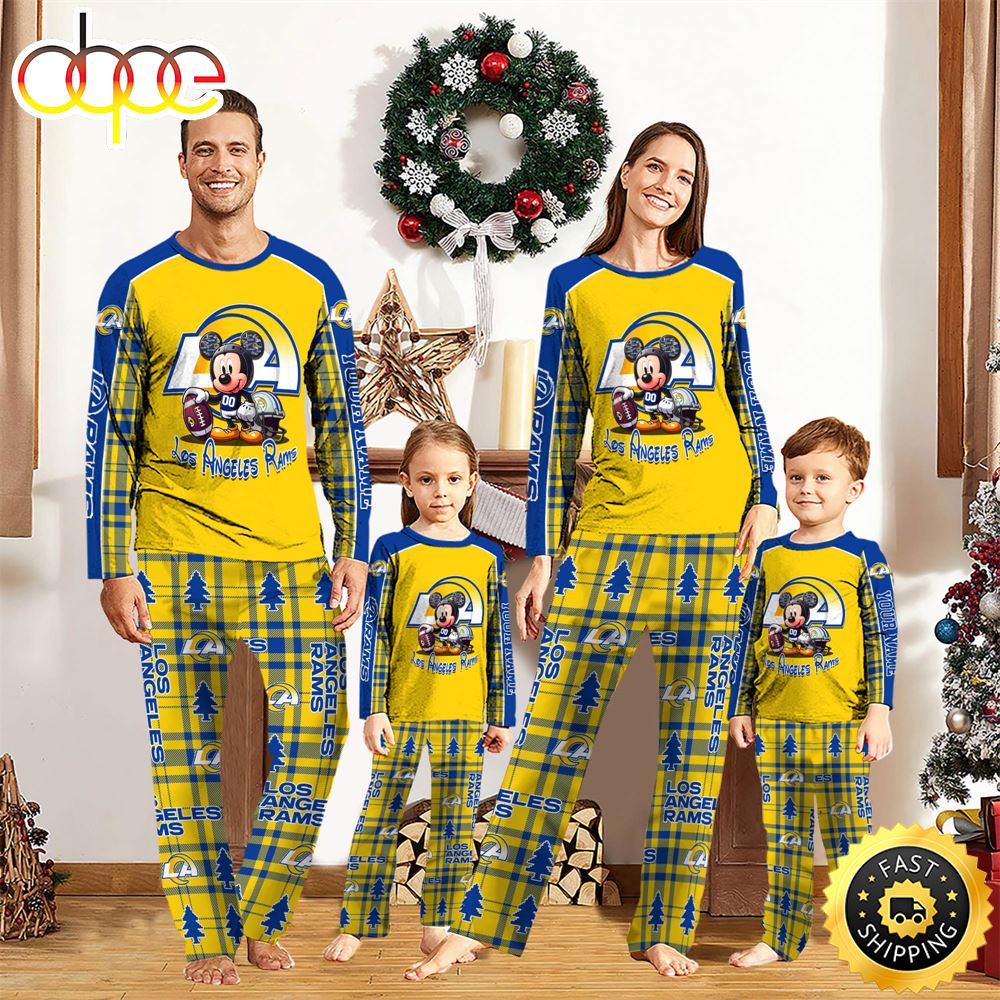 Sportswearmerch Los Angeles Rams NFL x Mickey Mouse Personalized Pajamas Family For Fan