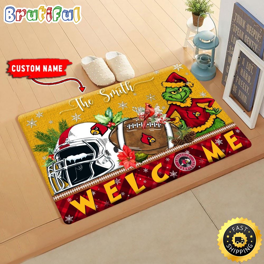 Sportswearmerch Louisville Cardinals NCAA Grinch Christmas Doormat For Fan