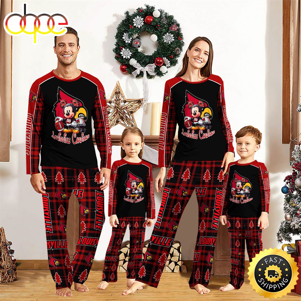 Sportswearmerch Louisville Cardinals NCAA x Mickey Mouse Personalized Pajamas Family For Fan