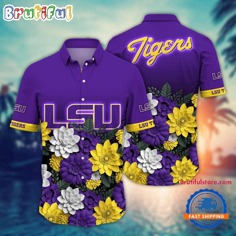 Sportswearmerch LSU Tigers NCAA Flower Tropical Summer Beach Hawaiian Shirt For Fan