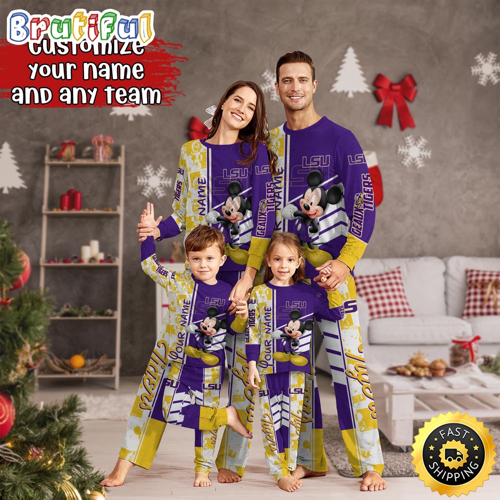 Sportswearmerch LSU Tigers NCAA Mickey Mouse Personalized Pajamas Family For Fan
