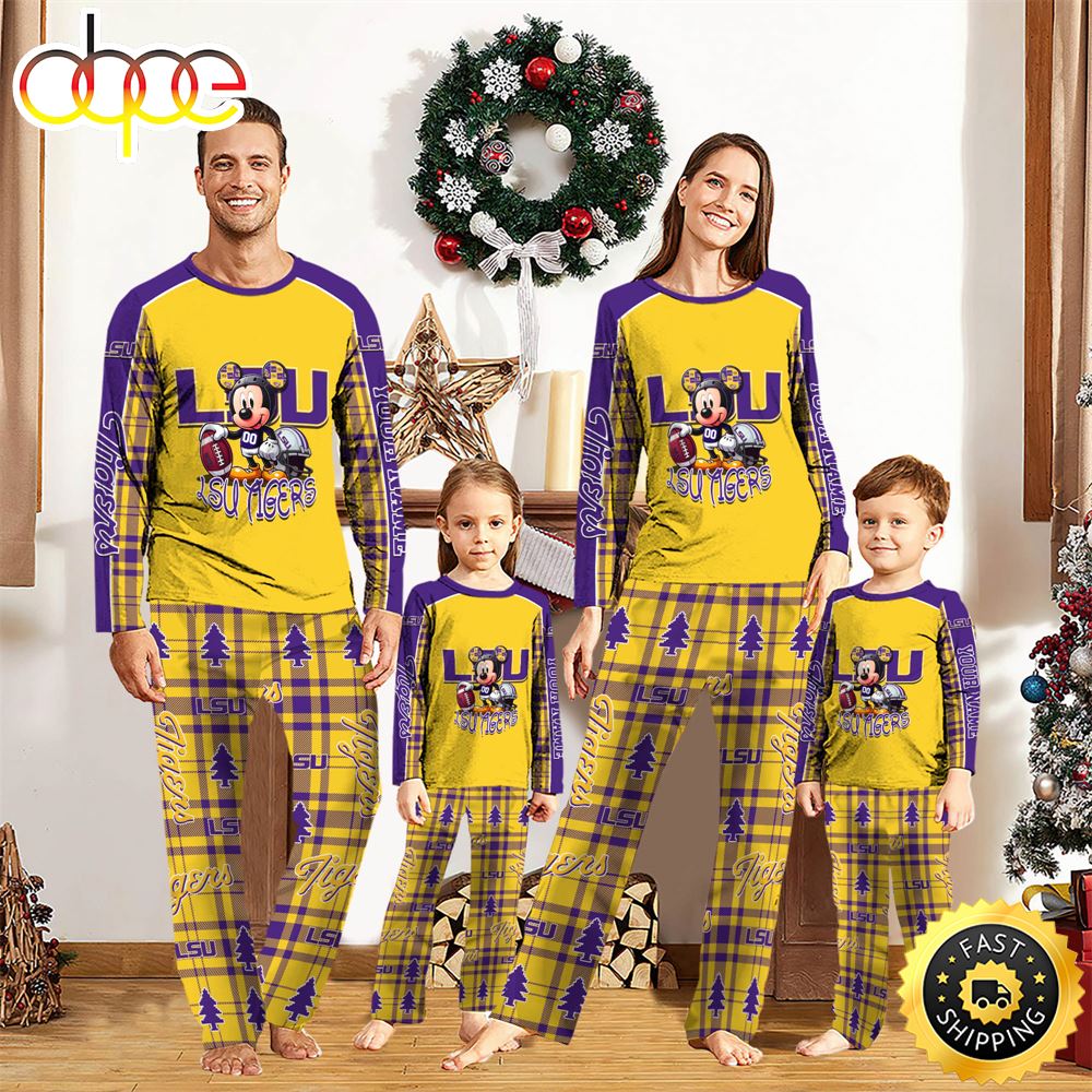 Sportswearmerch LSU Tigers NCAA x Mickey Mouse Personalized Pajamas Family For Fan