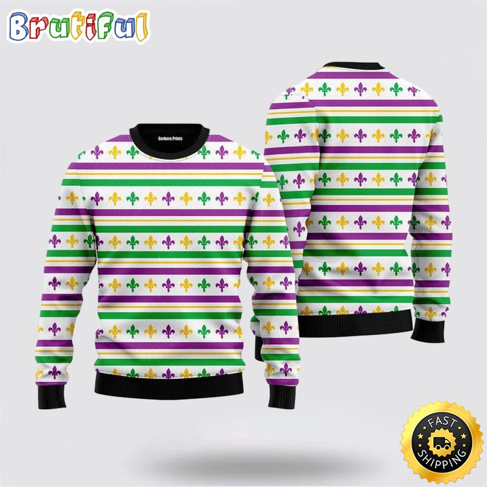 Sportswearmerch Mardi Gras Striped Seamless Personalized Christmas Sweater For Fan