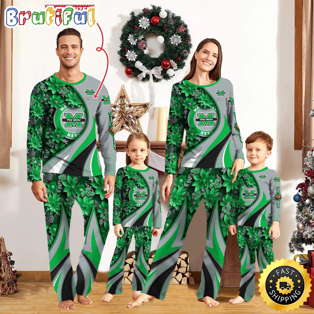 Sportswearmerch Marshall Thundering Herd NCAA Flower Personalized Pajamas Family For Fan