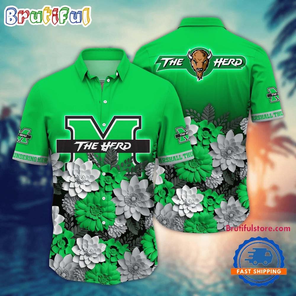 Sportswearmerch Marshall Thundering Herd NCAA Flower Tropical Summer Beach Hawaiian Shirt For Fan