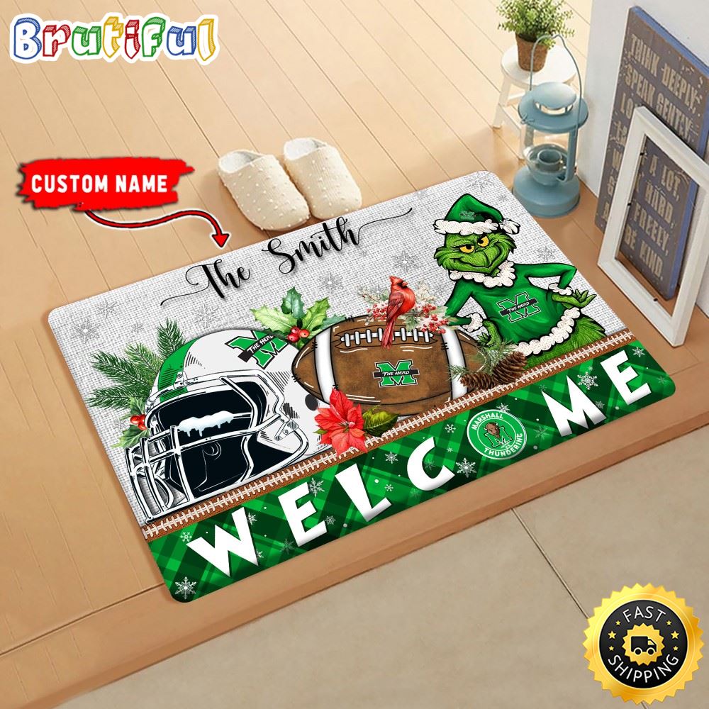 Sportswearmerch Marshall Thundering Herd NCAA Grinch Christmas Doormat For Fan