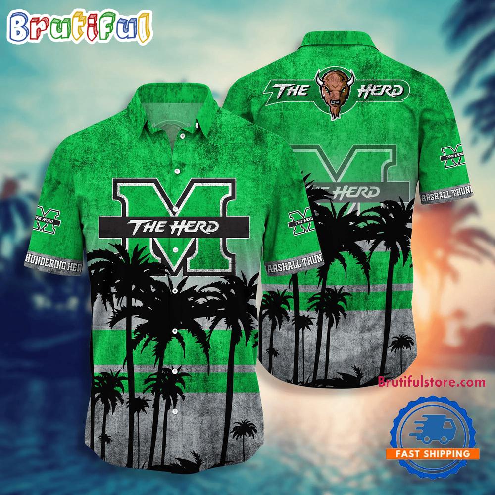 Sportswearmerch Marshall Thundering Herd NCAA Palm Tree Summer Beach Personalized Hawaiian Shirt For Fan