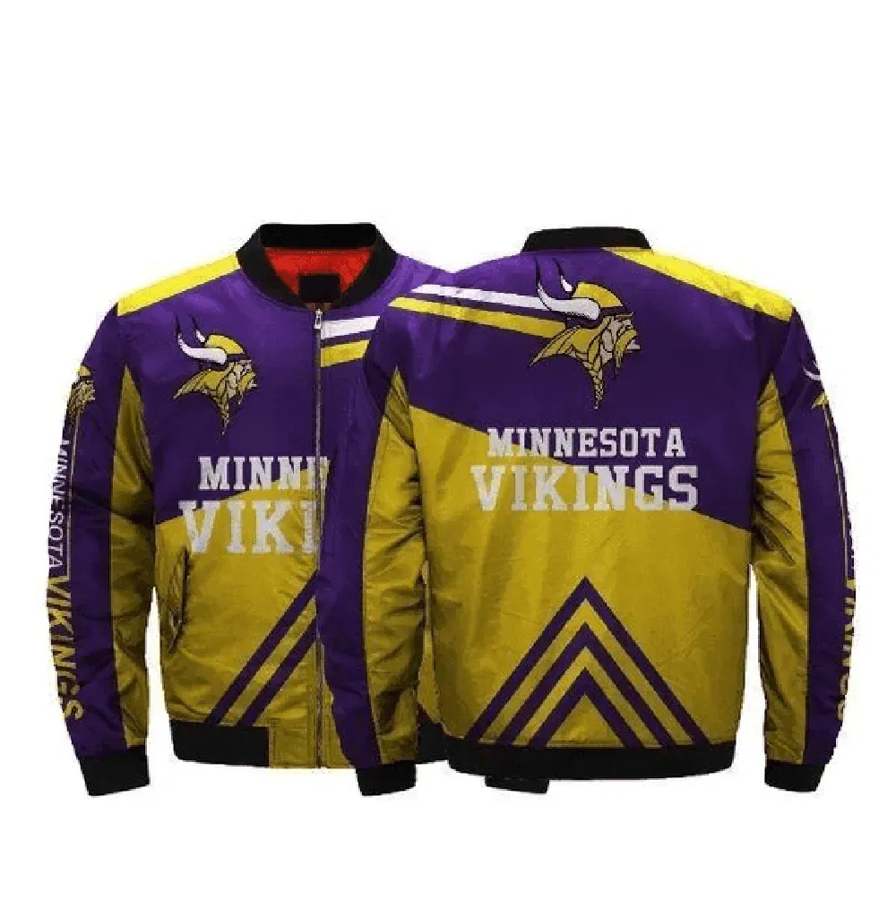 Sportswearmerch Men’s Minnesota Vikings NFL Pattern Bomber Jacket For Fan