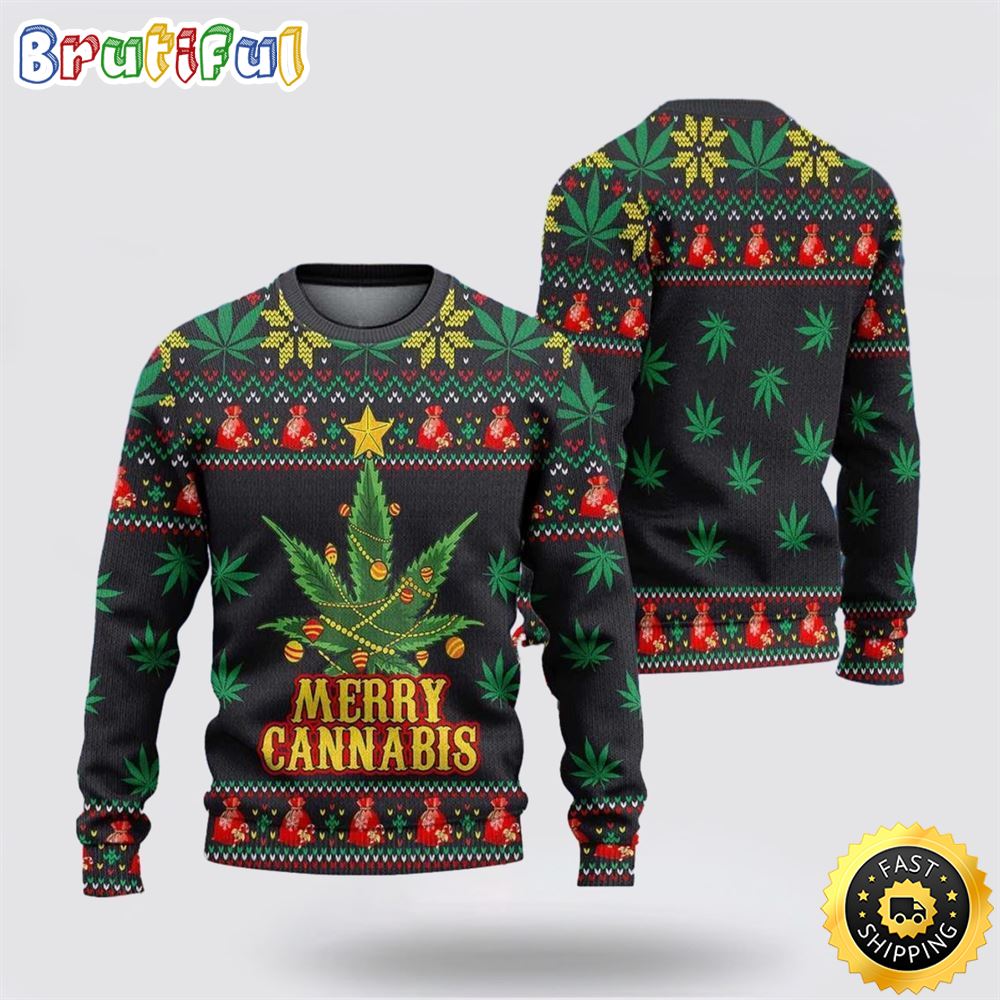 Sportswearmerch Merry Cannabis Knitted s Personalized Christmas Sweater For Fan