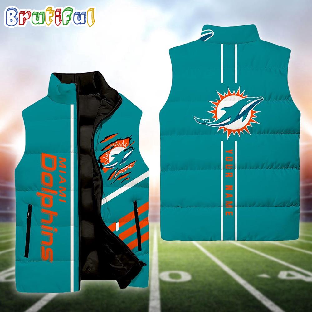 Sportswearmerch Miami Dolphins MLB Personalized Sleeveless Down Puffer Jacket For Fan