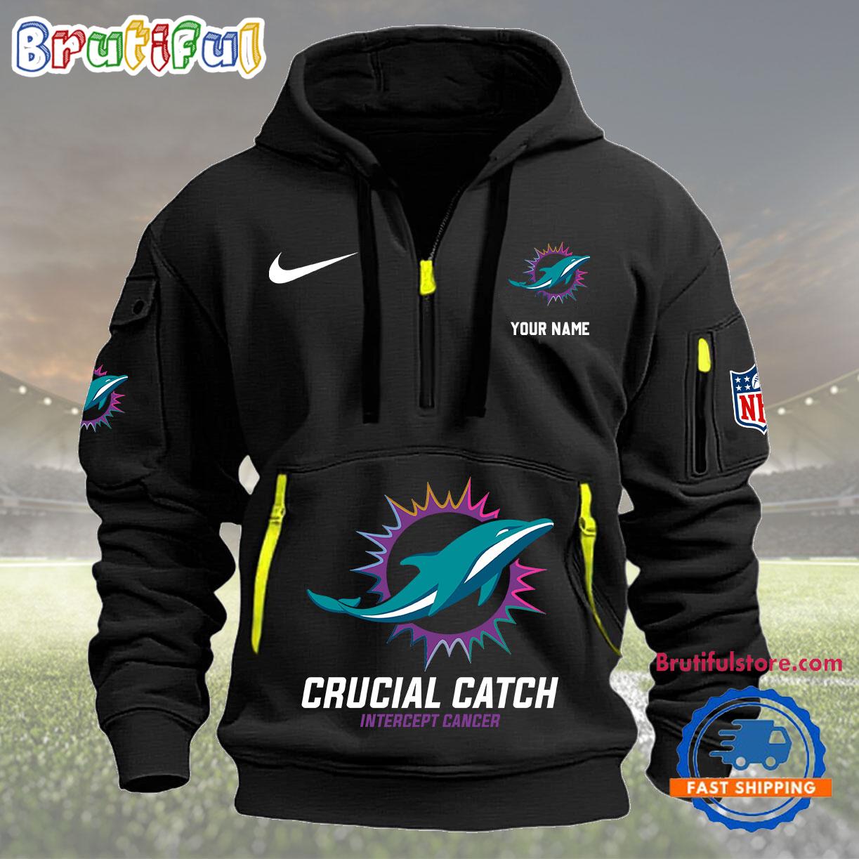 Sportswearmerch Miami Dolphins NFL 2024 Crucial Catch Half Zip Hoodie For Fan