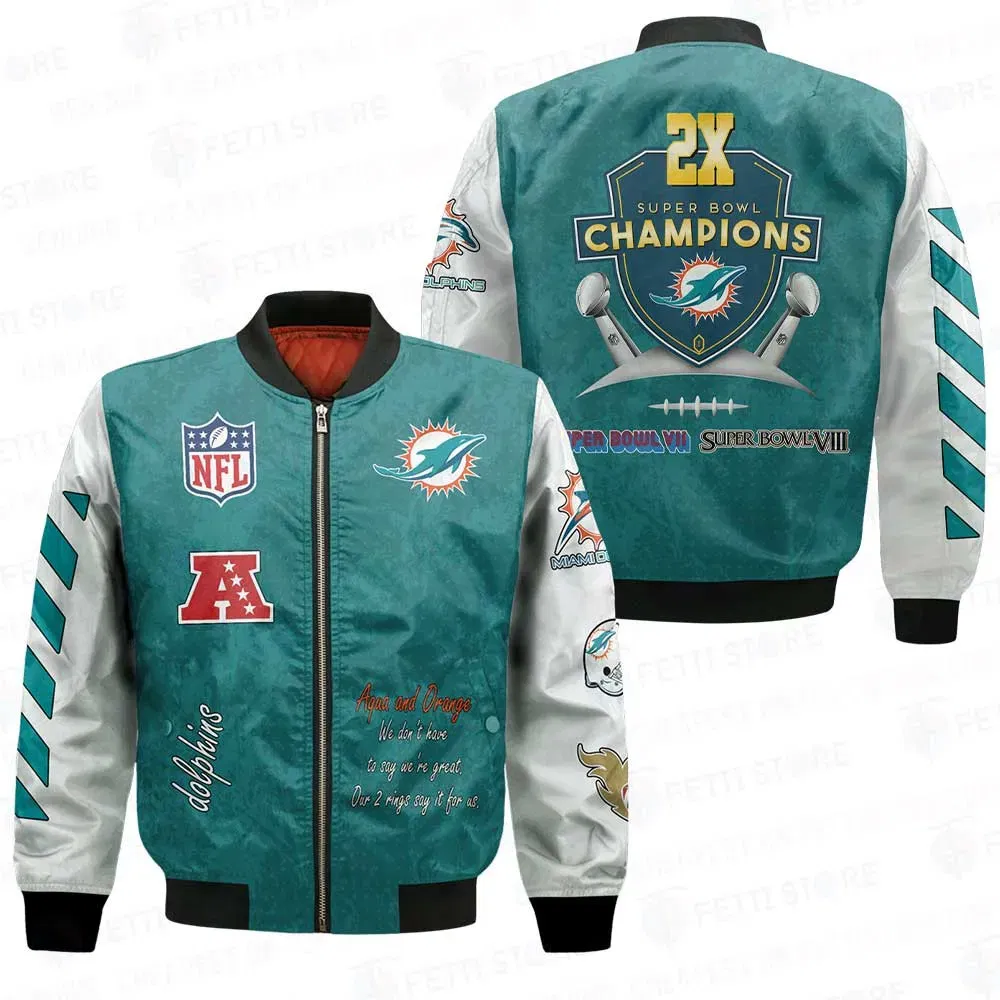 Sportswearmerch Miami Dolphins NFL 2X Champions Bomber Jacket For Fan
