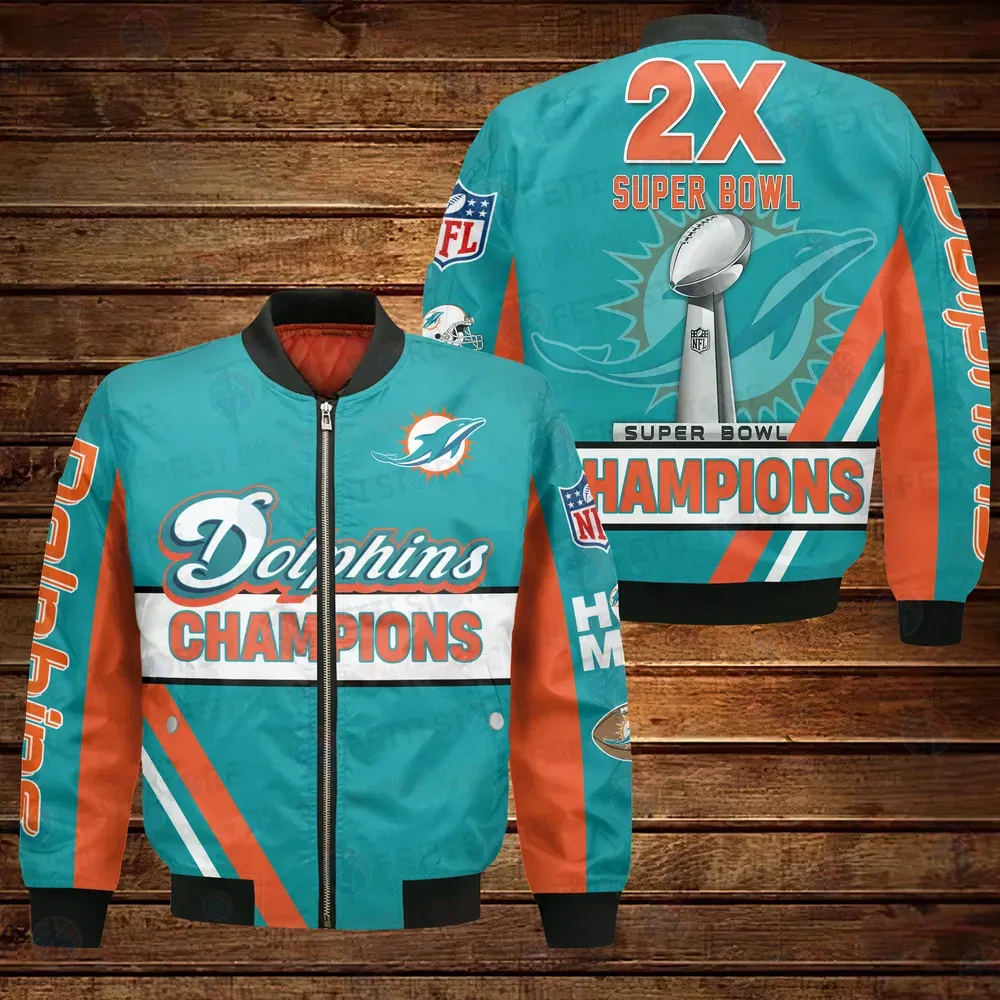 Sportswearmerch Miami Dolphins NFL 2X Super Bowl Champions Bomber Jacket For Fan