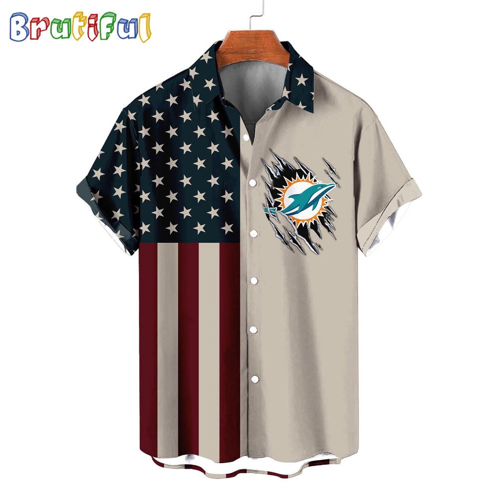 Sportswearmerch Miami Dolphins NFL American Flag Summer Personalized Hawaiian Shirt For Fan