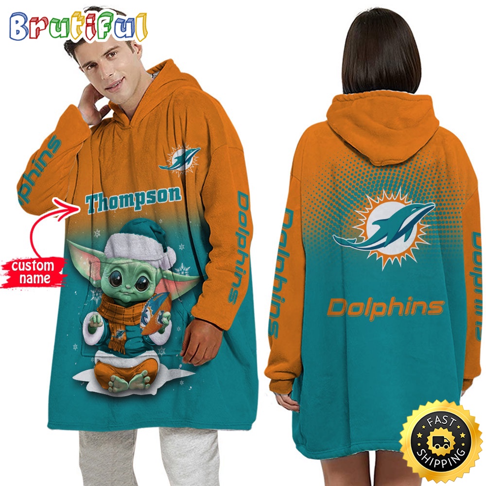 Sportswearmerch Miami Dolphins NFL Baby Yoda Lover Personalized Blaket Hoodie For Fan