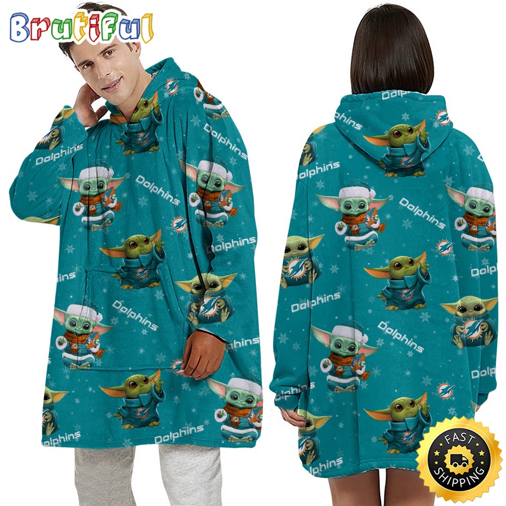 Sportswearmerch Miami Dolphins NFL Baby Yoda Personalized Blaket Hoodie For Fan