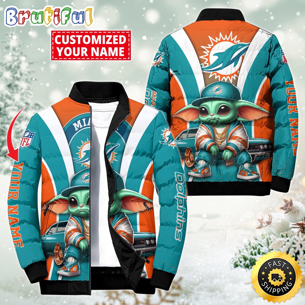 Sportswearmerch Miami Dolphins NFL Baby Yoda Puffer Jacket For Fan