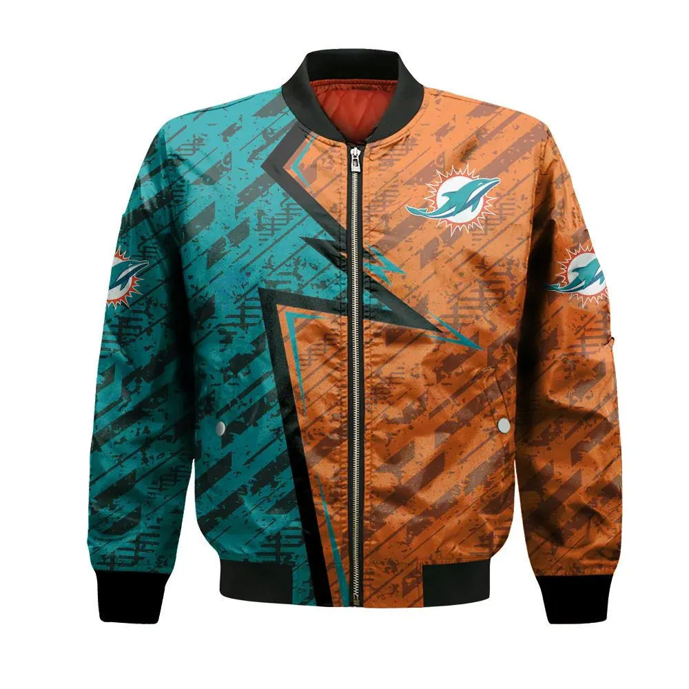 Sportswearmerch Miami Dolphins NFL Bomber Jacket Abstract Pattern For Fan