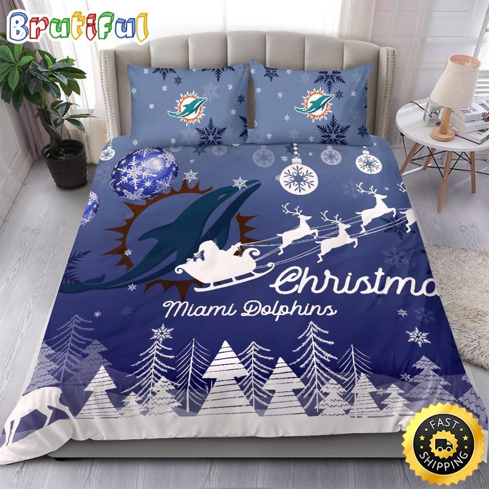 Sportswearmerch Miami Dolphins NFL Christmas Bedding Sets For Fan