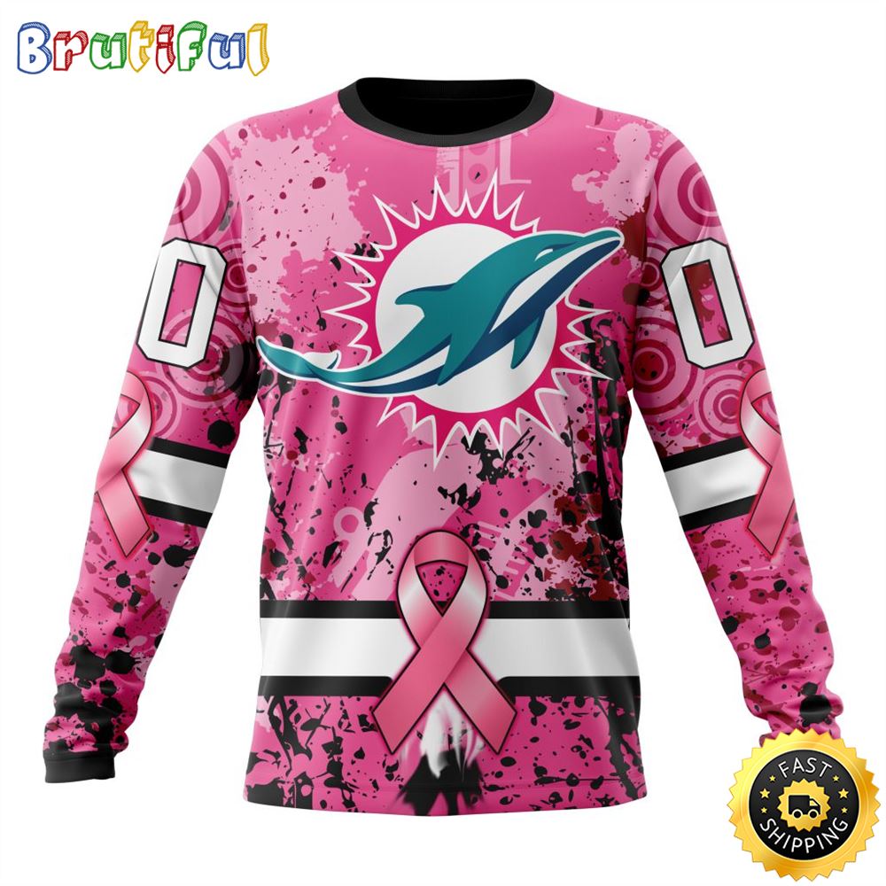 Sportswearmerch Miami Dolphins NFL Crewneck Breast Cancer Personalized Sweater For Fan