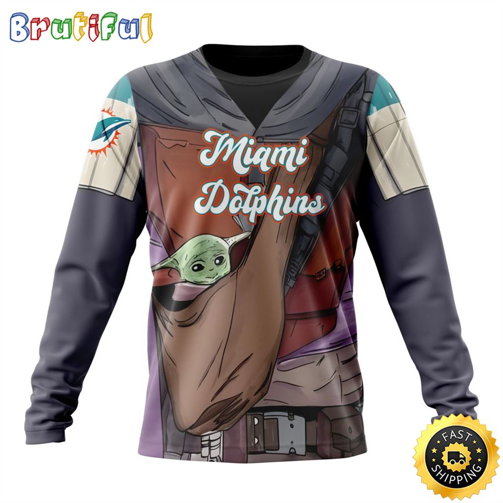 Sportswearmerch Miami Dolphins NFL Crewneck Mandalorian And Baby Yoda Personalized Sweater For Fan