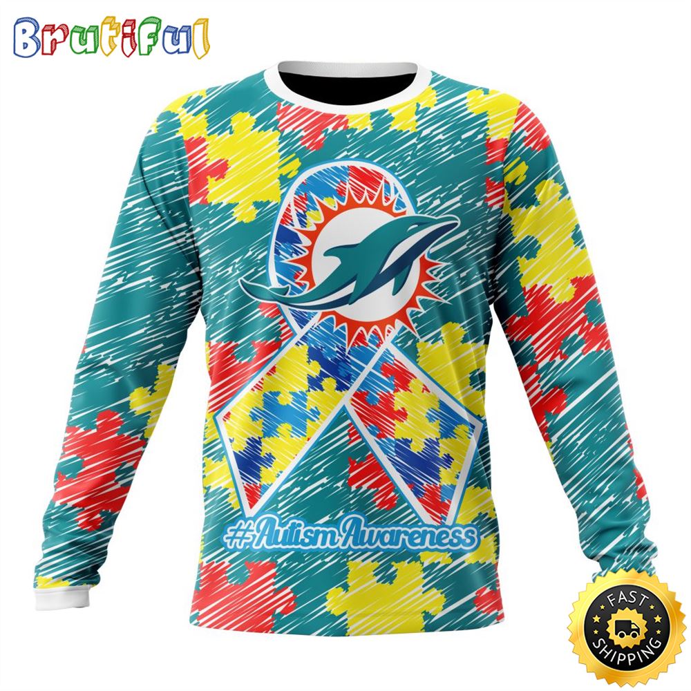 Sportswearmerch Miami Dolphins NFL Crewneck Puzzle Autism Awareness Personalized Sweater For Fan