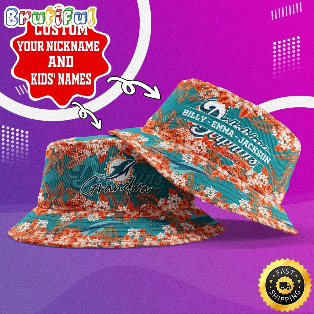 Sportswearmerch Miami Dolphins NFL Floral Pattern Personalized Bucket Hat For Fan
