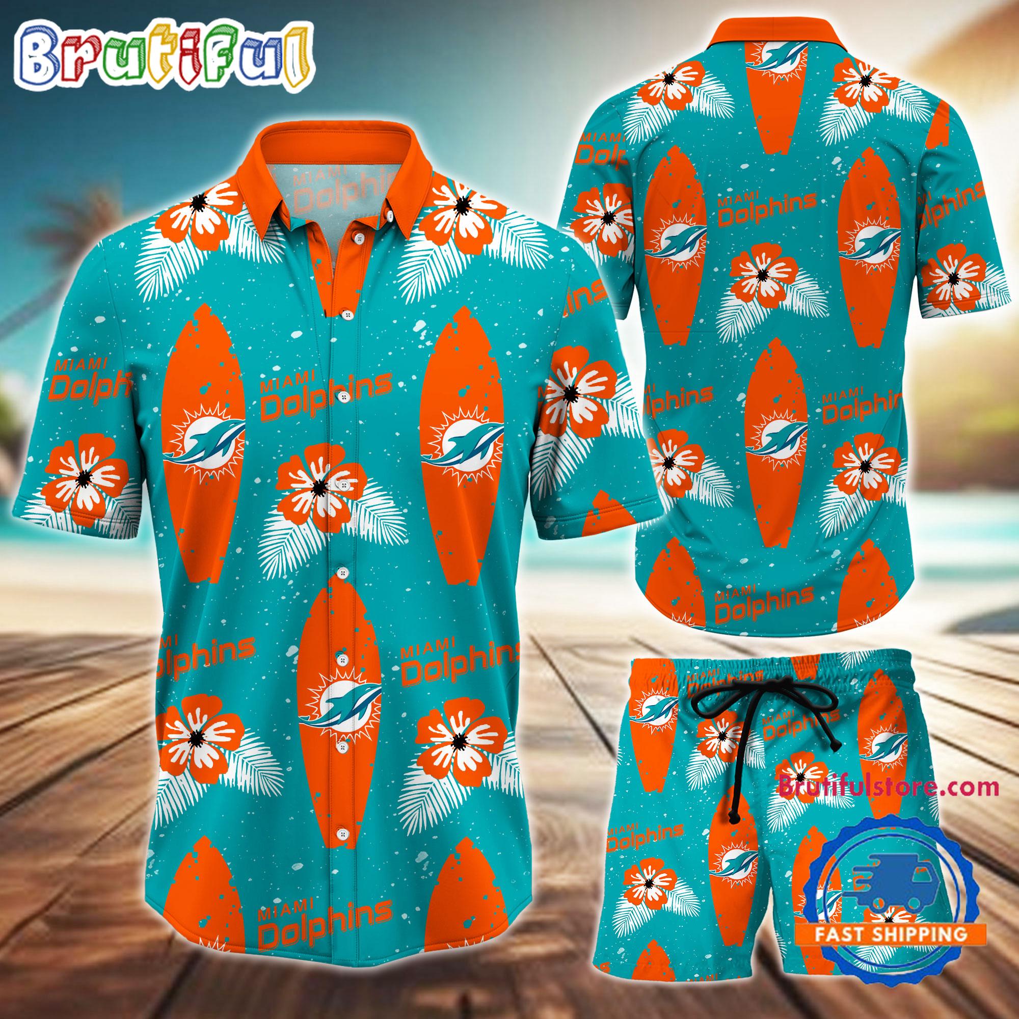 Sportswearmerch Miami Dolphins NFL Flower Pattern Personalized Set Short Set For Fan