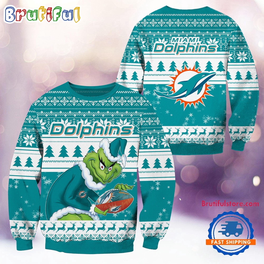 Sportswearmerch Miami Dolphins NFL Football Grinch Christmas Sweater For Fan