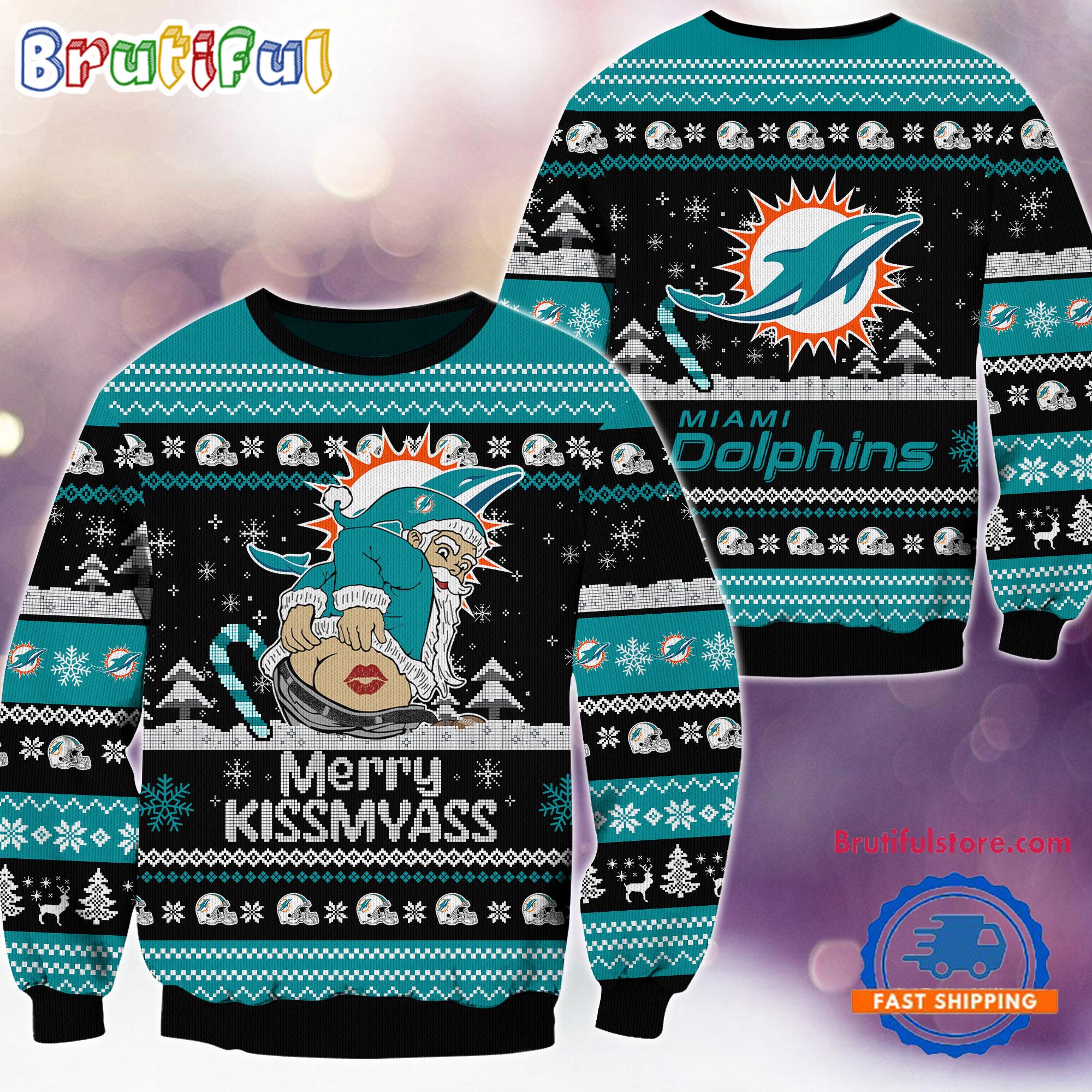 Sportswearmerch Miami Dolphins NFL Funny Santa Claus Christmas Sweater For Fan