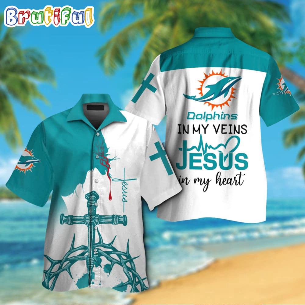 Sportswearmerch Miami Dolphins NFL In My Veins Jesus Personalized Hawaiian Shirt For Fan