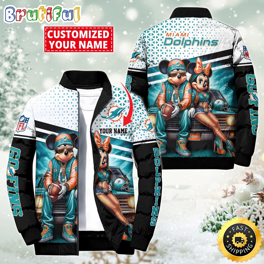 Sportswearmerch Miami Dolphins NFL Mickey Minnie Puffer Jacket For Fan