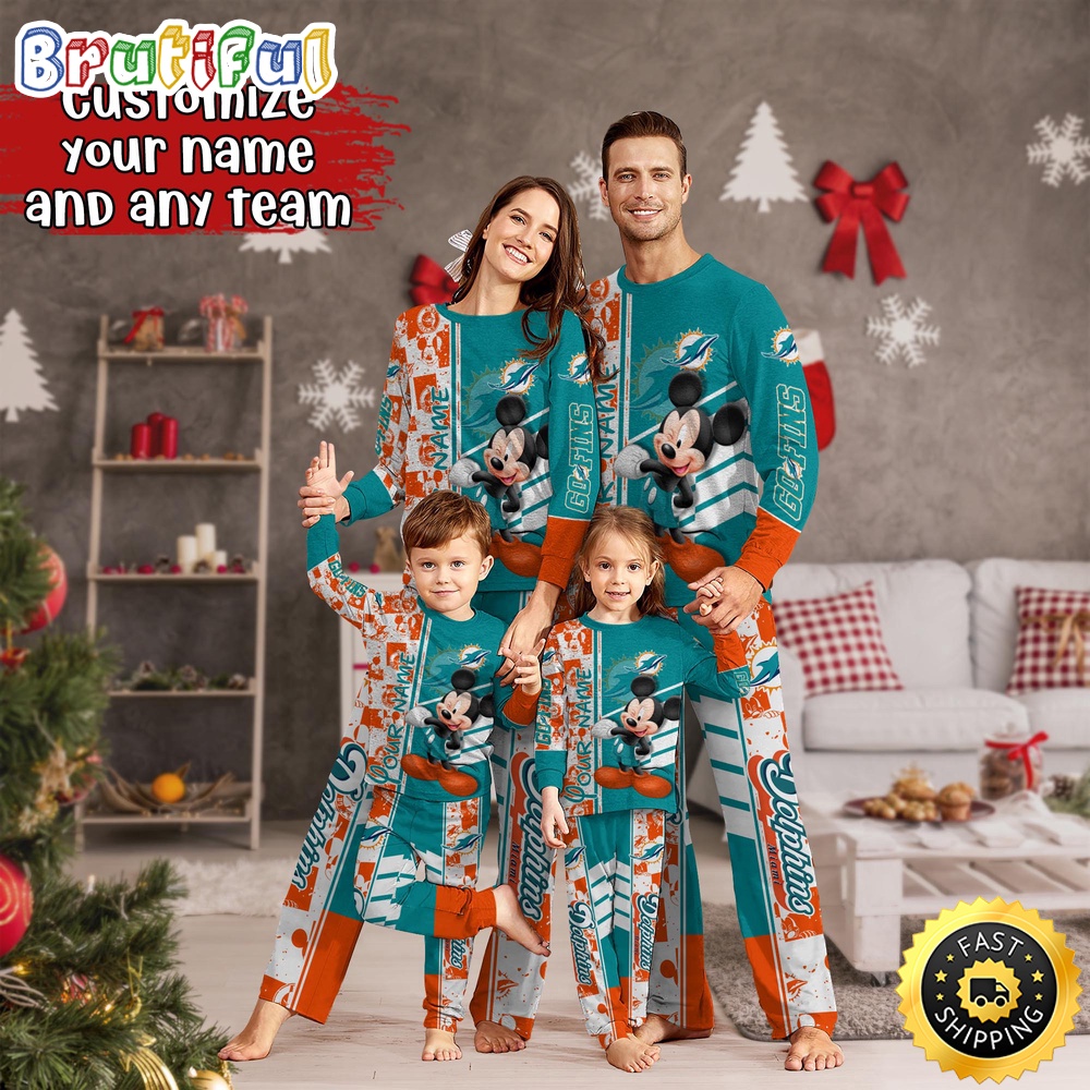Sportswearmerch Miami Dolphins NFL Mickey Mouse Personalized Pajamas Family For Fan