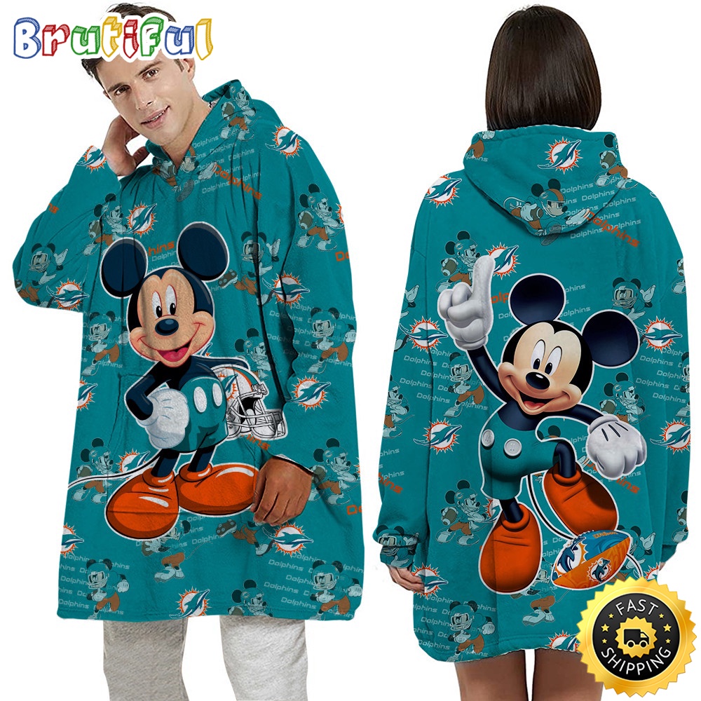 Sportswearmerch Miami Dolphins NFL Mouse Lover Personalized Blaket Hoodie For Fan
