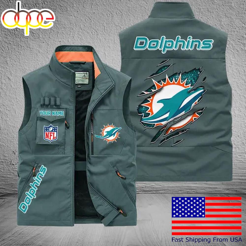 Sportswearmerch Miami Dolphins NFL On Back Personalized Pocket Vest For Fan
