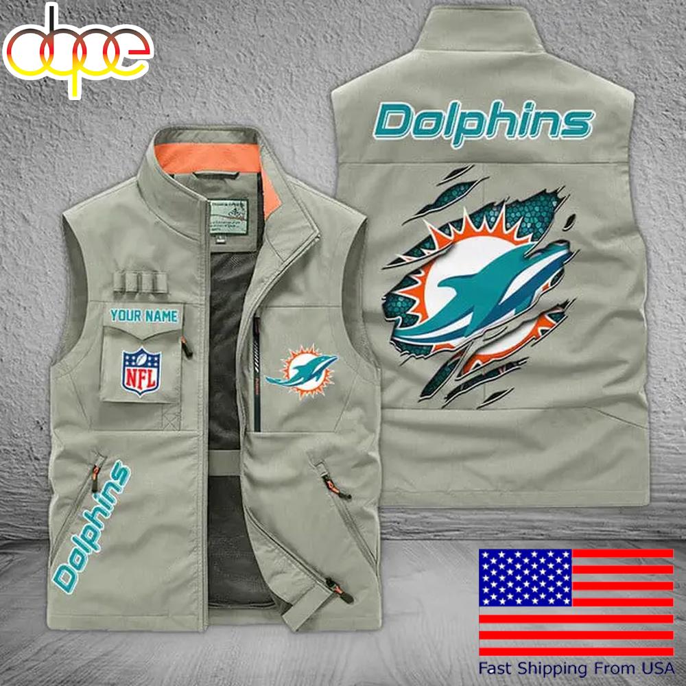 Sportswearmerch Miami Dolphins NFL On Back Personalized Pocket Vest For Fan