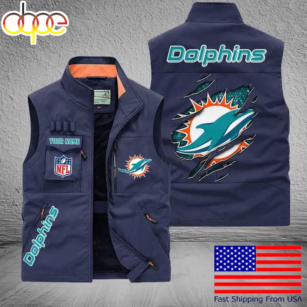 Sportswearmerch Miami Dolphins NFL On Back Personalized Pocket Vest For Fan