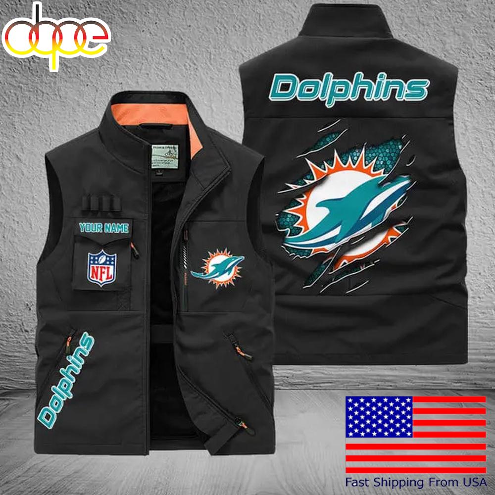 Sportswearmerch Miami Dolphins NFL On Back Personalized Pocket Vest For Fan