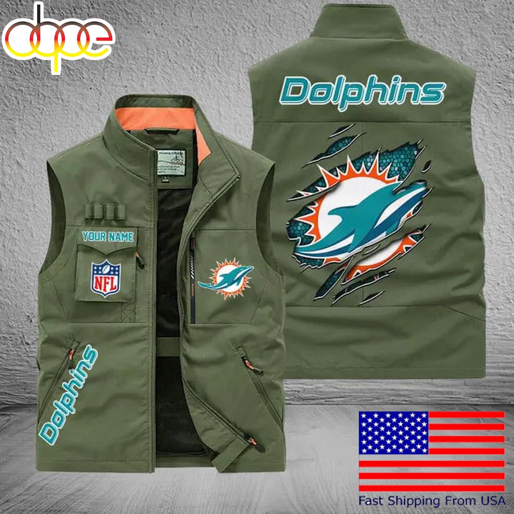 Sportswearmerch Miami Dolphins NFL On Back Personalized Pocket Vest For Fan