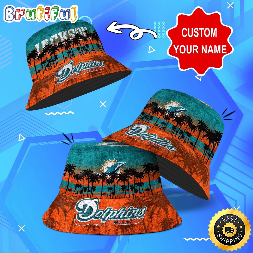 Sportswearmerch Miami Dolphins NFL Palm Tree Personalized Bucket Hat For Fan