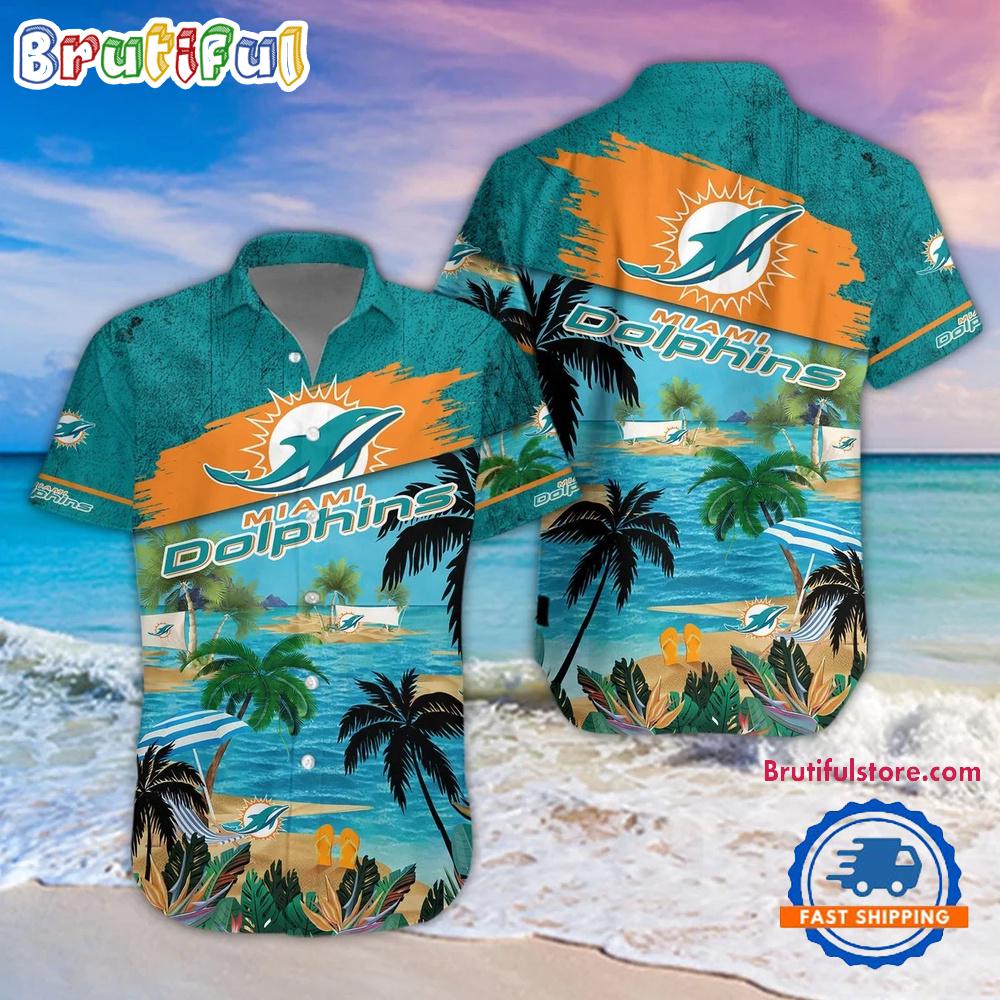 Sportswearmerch Miami Dolphins NFL Palm Tree Summer Beach Personalized Hawaiian Shirt For Fan