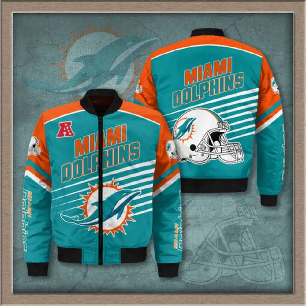 Sportswearmerch Miami Dolphins NFL Pattern Bomber Jacket For Fan