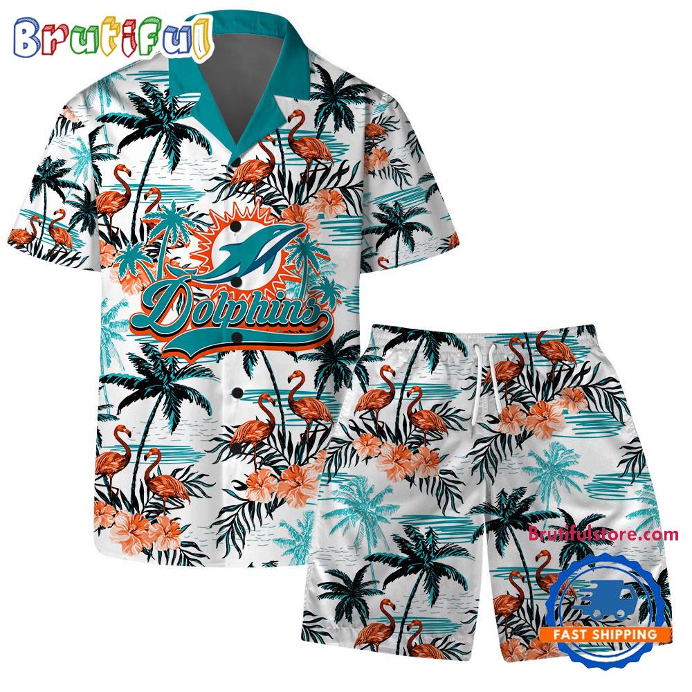 Sportswearmerch Miami Dolphins NFL Pattern Flamingo Hibiscus Summer Personalized Set Short Set For Fan