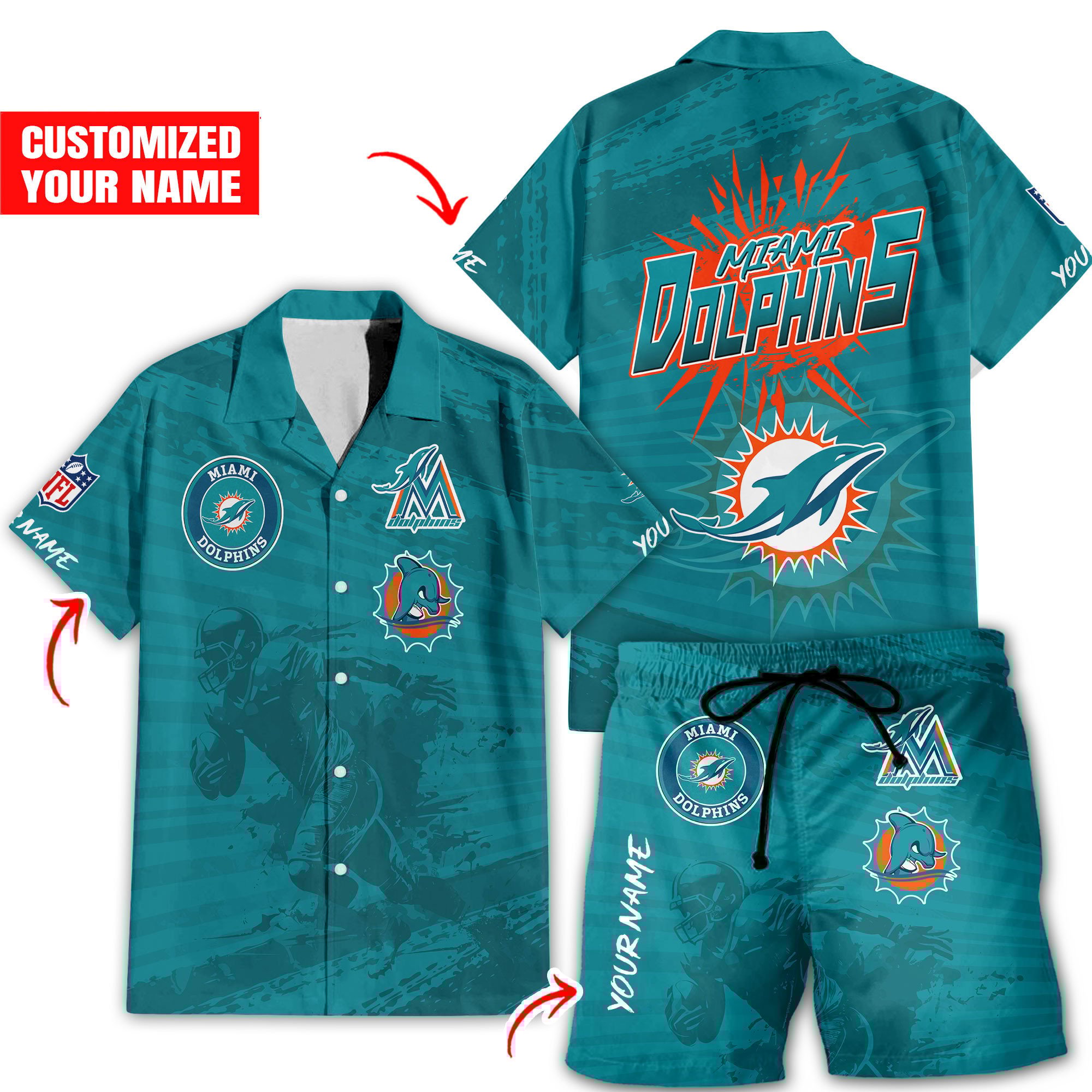 Sportswearmerch Miami Dolphins NFL Personalized Set Short Set For Fan