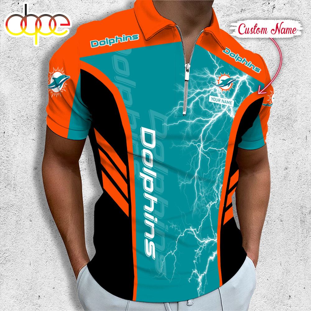 Sportswearmerch Miami Dolphins NFL Personalized Zip Polo Shirt For Fan
