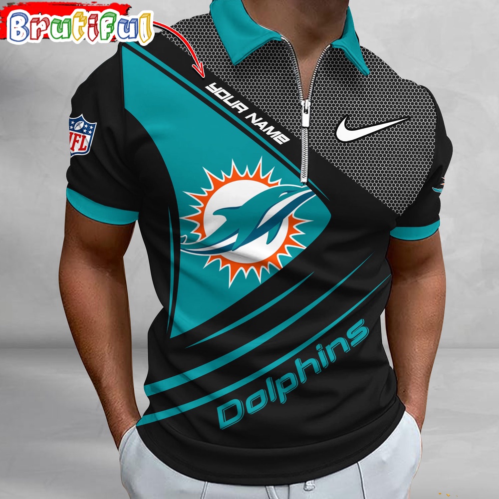 Sportswearmerch Miami Dolphins NFL Personalized Zip Polo Shirt For Fan