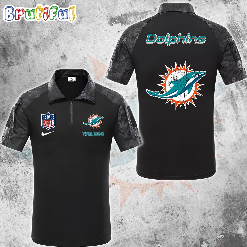 Sportswearmerch Miami Dolphins NFL Personalized Zip Polo Shirt For Fan
