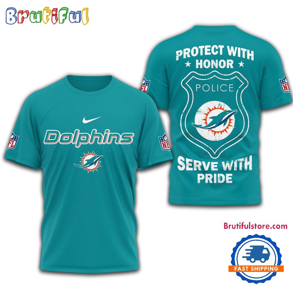 Sportswearmerch Miami Dolphins NFL Protech With Honor Police Serve T-Shirt For Fan