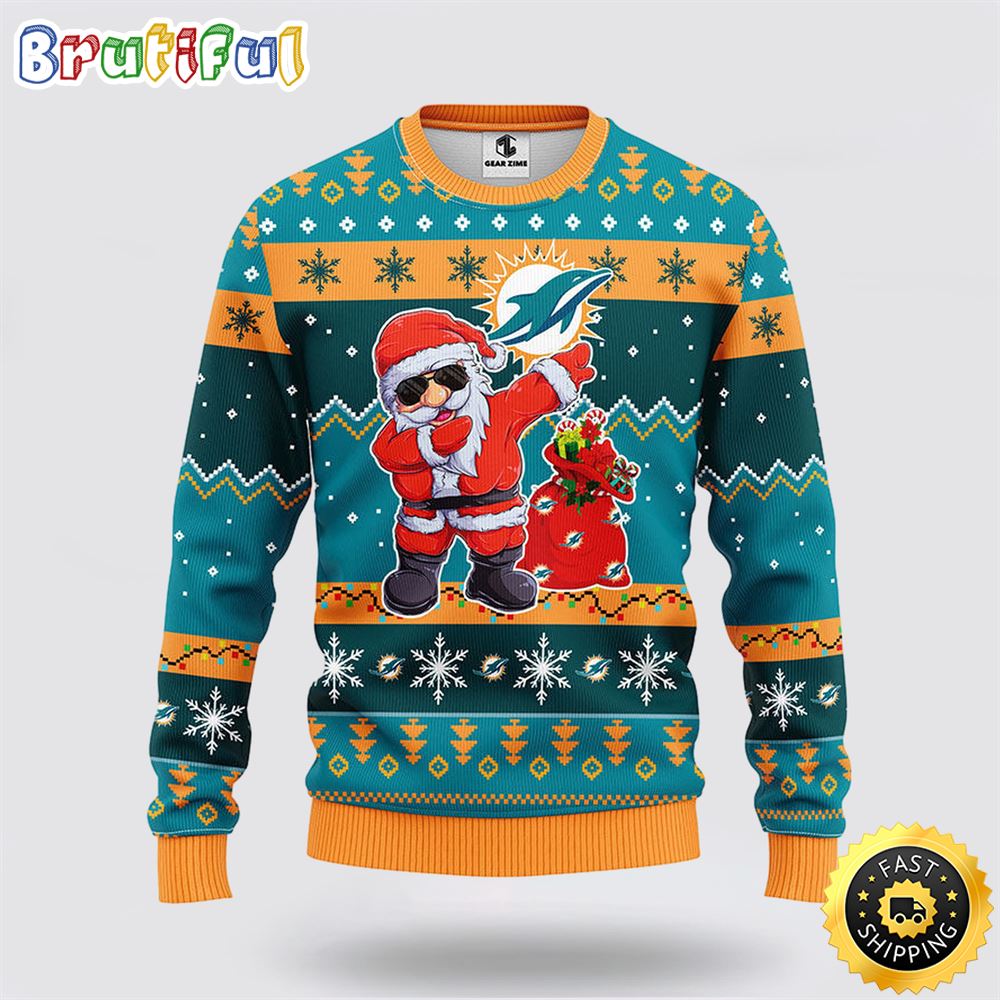 Sportswearmerch Miami Dolphins NFL Santa Claus Ugly Christmas Sweater For Fan